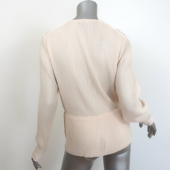 Chloe Long Sleeve Ribbed Wrap Top Light Nude Cotton-Blend Size Medium