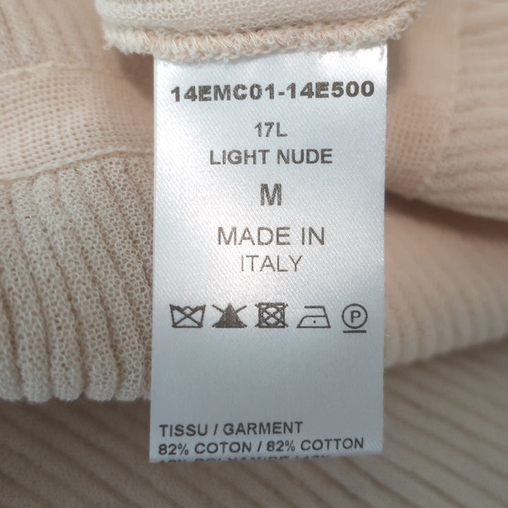 Chloe Long Sleeve Ribbed Wrap Top Light Nude Cotton-Blend Size Medium