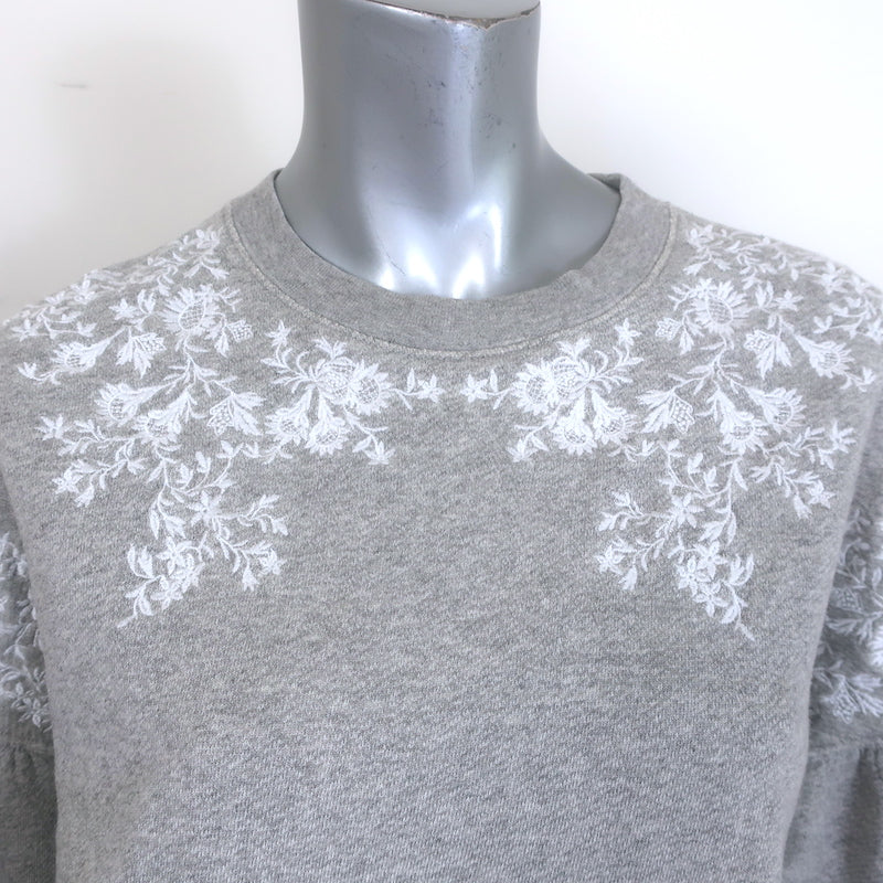 Ulla Johnson Judith Embroidered Sweatshirt Heather Grey Cotton Size Medium