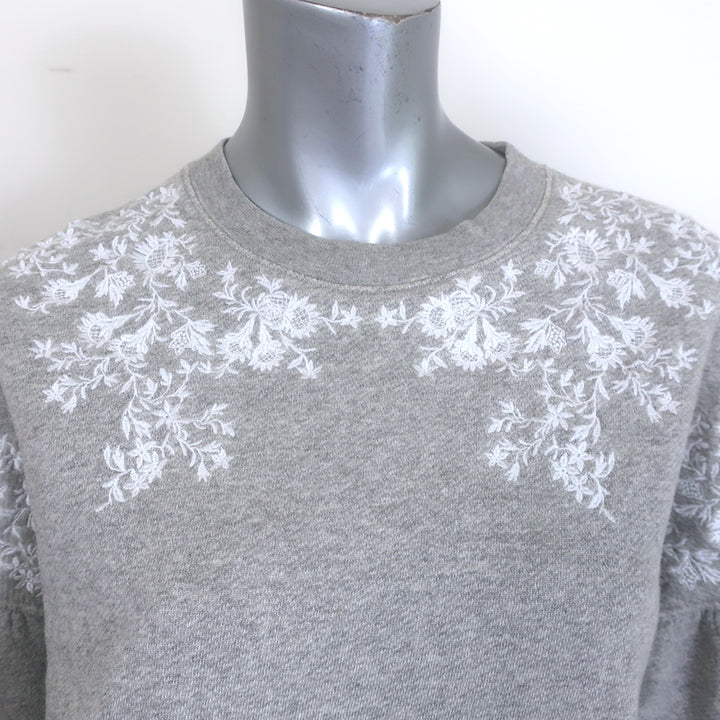 Ulla Johnson Judith Embroidered Sweatshirt Heather Grey Cotton Size Medium