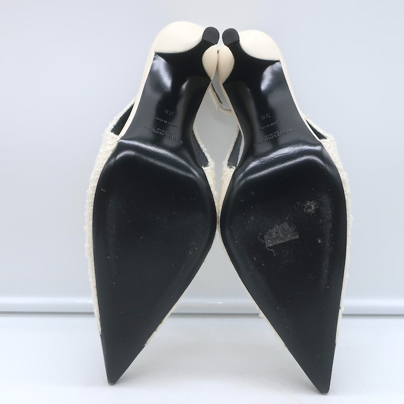Saint Laurent Vesper Boucle Tweed Cap Toe Slingback Pumps Cream/Black Size 38