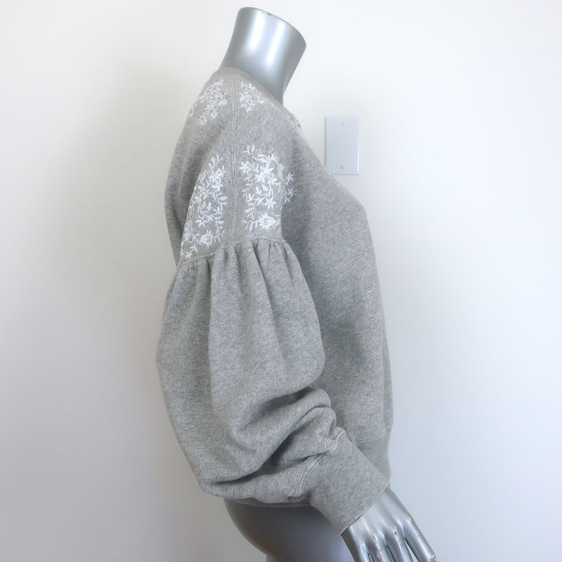 Ulla Johnson Judith Embroidered Sweatshirt Heather Grey Cotton Size Medium