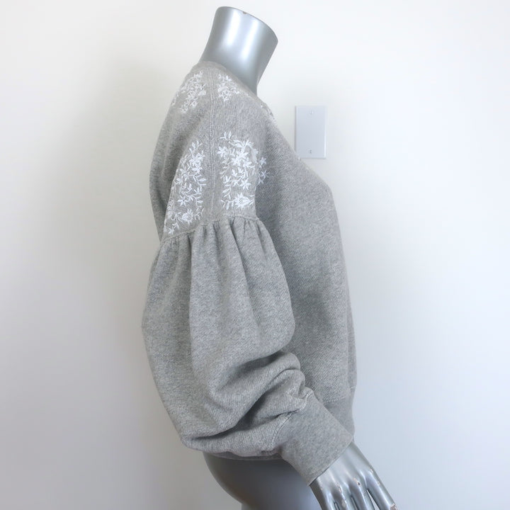 Ulla Johnson Judith Embroidered Sweatshirt Heather Grey Cotton Size Medium