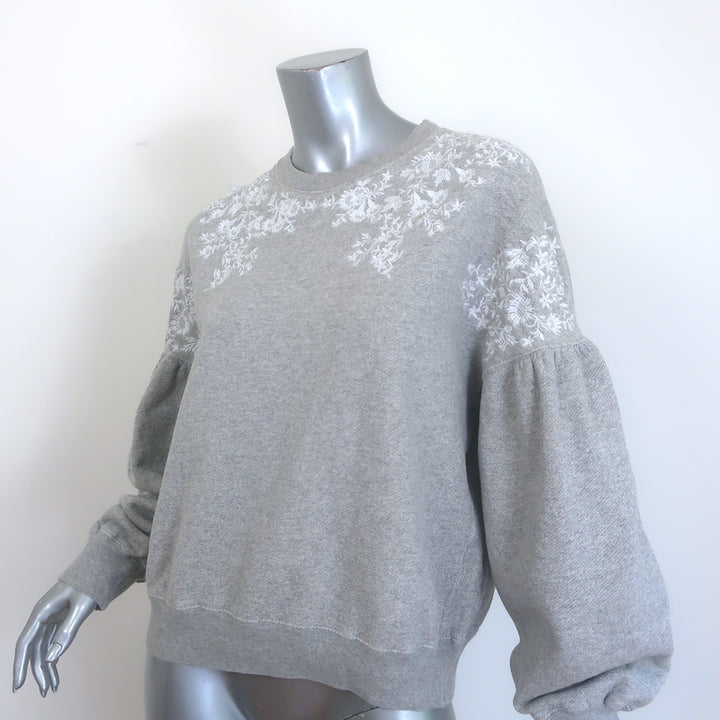 Ulla Johnson Judith Embroidered Sweatshirt Heather Grey Cotton Size Medium