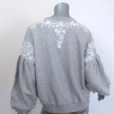 Ulla Johnson Judith Embroidered Sweatshirt Heather Grey Cotton Size Medium