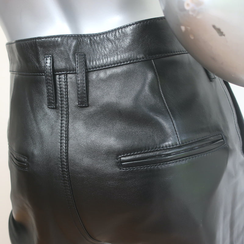 Saint Laurent High Waist Lamb Leather Pants Black Size 38 NEW