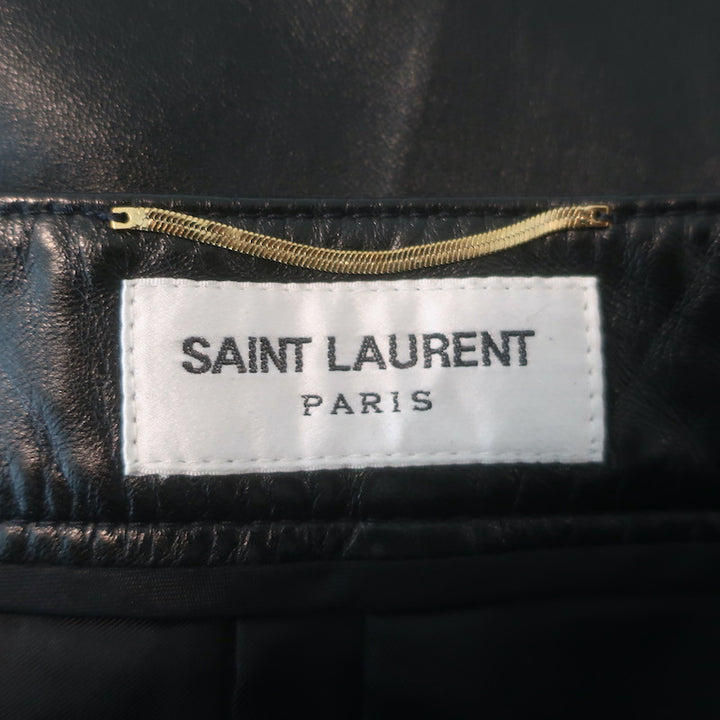 Saint Laurent High Waist Lamb Leather Pants Black Size 38 NEW
