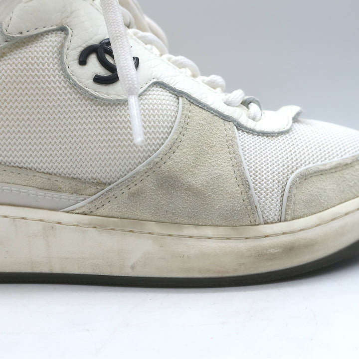Chanel 22P High Top Sneakers White Mesh &amp; Ecru Suede Size 38