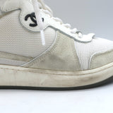 Chanel 22P High Top Sneakers White Mesh & Ecru Suede Size 38