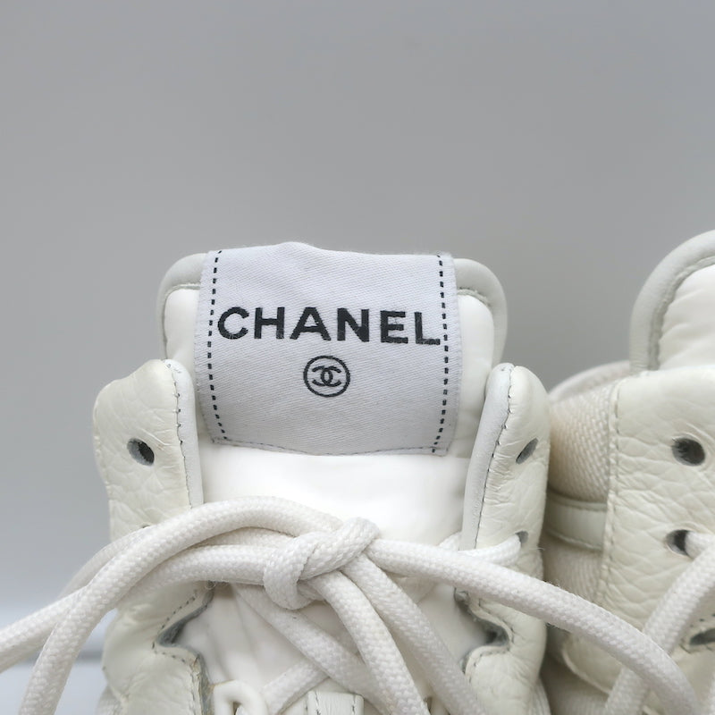 Chanel 22P High Top Sneakers White Mesh &amp; Ecru Suede Size 38