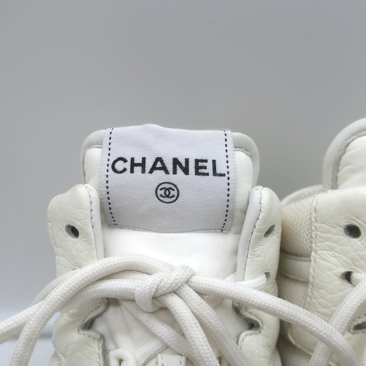Chanel 22P High Top Sneakers White Mesh &amp; Ecru Suede Size 38