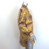 Nili Lotan Julien Shirt Yellow/Brown Paisley Print Silk Twill Size Small