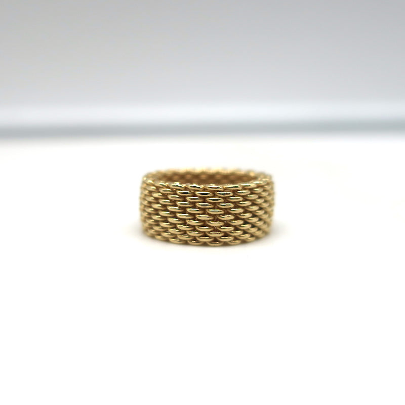 Tiffany &amp; Co. Somerset Wide Mesh 18k Gold Ring Size 6