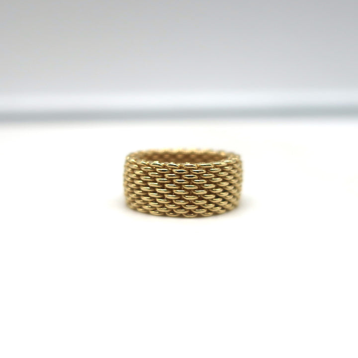 Tiffany &amp; Co. Somerset Wide Mesh 18k Gold Ring Size 6