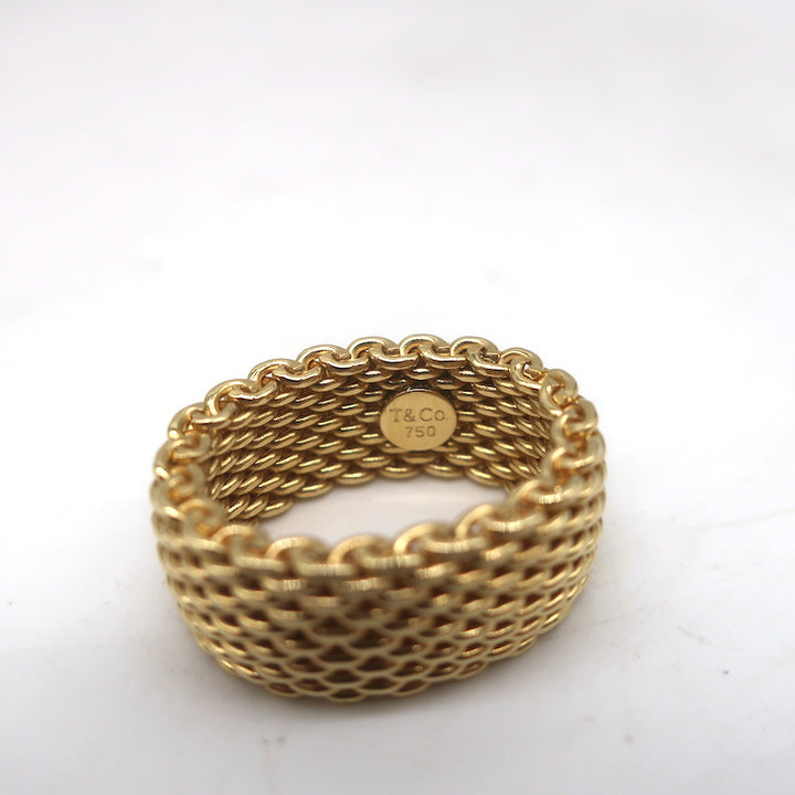 Tiffany &amp; Co. Somerset Wide Mesh 18k Gold Ring Size 6