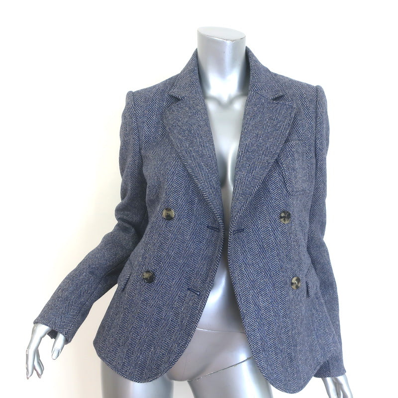 Loewe Herringbone Double Breasted Blazer Blue Melange Wool Size 38 NEW