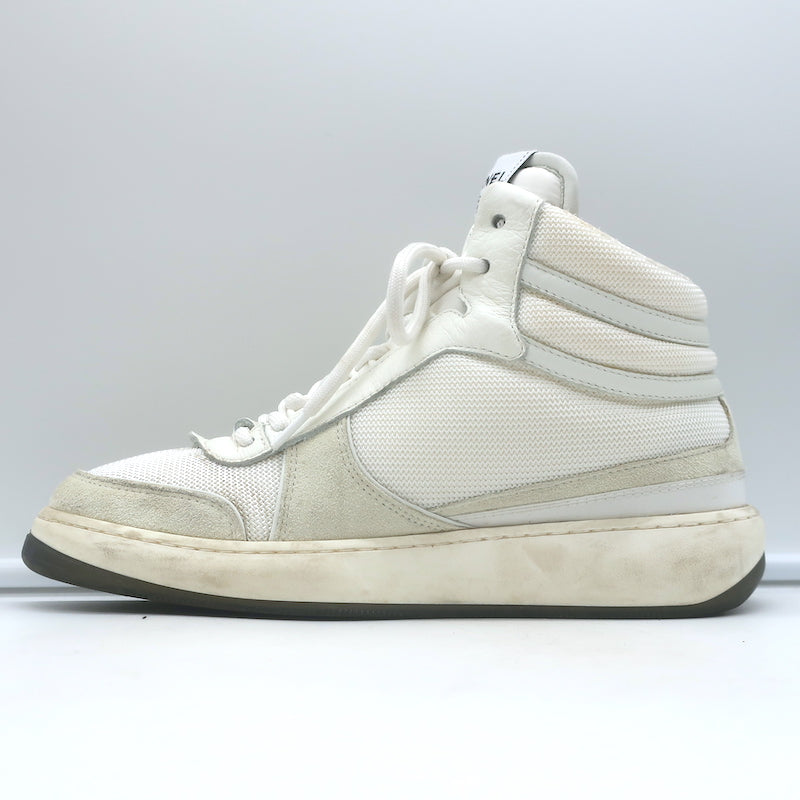 Chanel 22P High Top Sneakers White Mesh &amp; Ecru Suede Size 38
