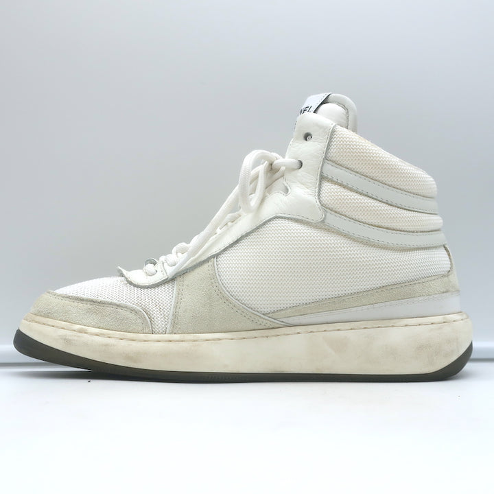 Chanel 22P High Top Sneakers White Mesh &amp; Ecru Suede Size 38