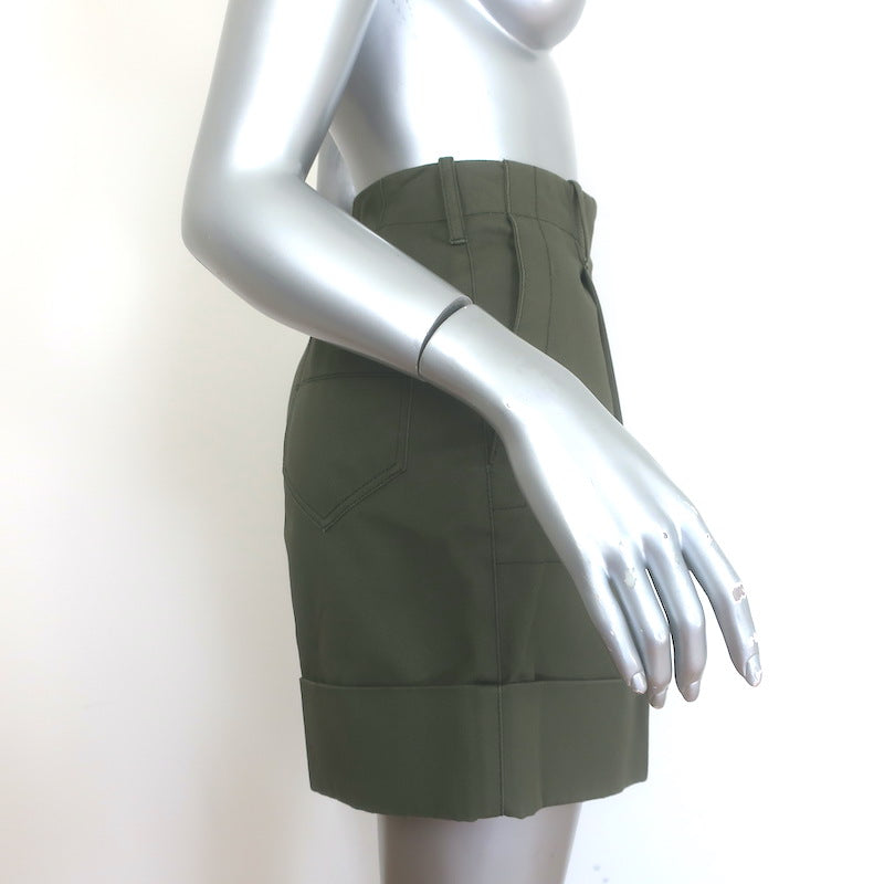 Alexander McQueen Pleated Panama Shorts Olive Cotton Size 42