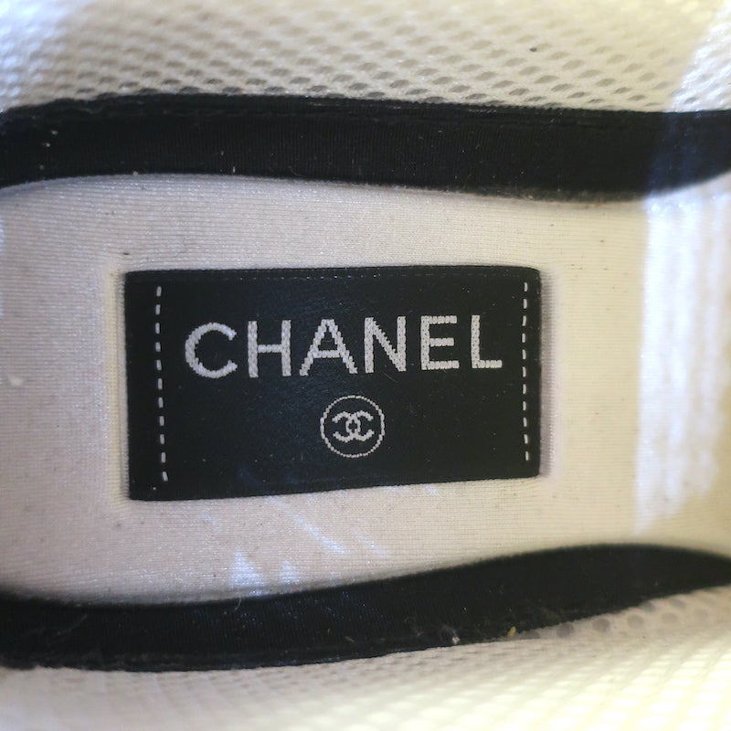 Chanel 22P High Top Sneakers White Mesh &amp; Ecru Suede Size 38