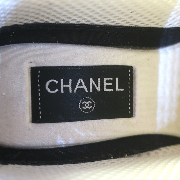 Chanel 22P High Top Sneakers White Mesh &amp; Ecru Suede Size 38