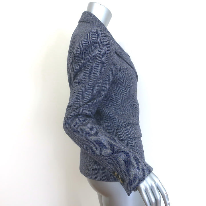 Loewe Herringbone Double Breasted Blazer Blue Melange Wool Size 38 NEW