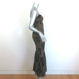 Reformation Aiko Ruffled Midi Dress Solana Olive Brown Printed Crepe Size 2