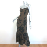 Reformation Aiko Ruffled Midi Dress Solana Olive Brown Printed Crepe Size 2