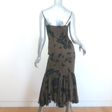 Reformation Aiko Ruffled Midi Dress Solana Olive Brown Printed Crepe Size 2