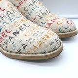 Chanel Graffiti Chelsea Boots Cream Canvas Size 38.5 Flat Ankle Boots