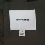 Reformation Aiko Ruffled Midi Dress Solana Olive Brown Printed Crepe Size 2