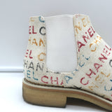 Chanel Graffiti Chelsea Boots Cream Canvas Size 38.5 Flat Ankle Boots