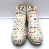 Chanel Graffiti Chelsea Boots Cream Canvas Size 38.5 Flat Ankle Boots