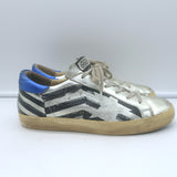 Golden Goose Superstar Flag Sneakers Silver Metallic Leather Size 38