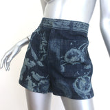 Christian Dior Floral Paisley Print Denim Shorts Indigo Cotton Size US 6