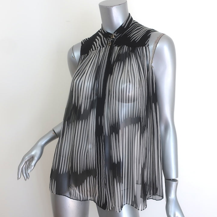 Gucci Printed Sheer Chiffon Sleeveless Button Down Top Black/White Silk Size 40