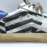 Golden Goose Superstar Flag Sneakers Silver Metallic Leather Size 38