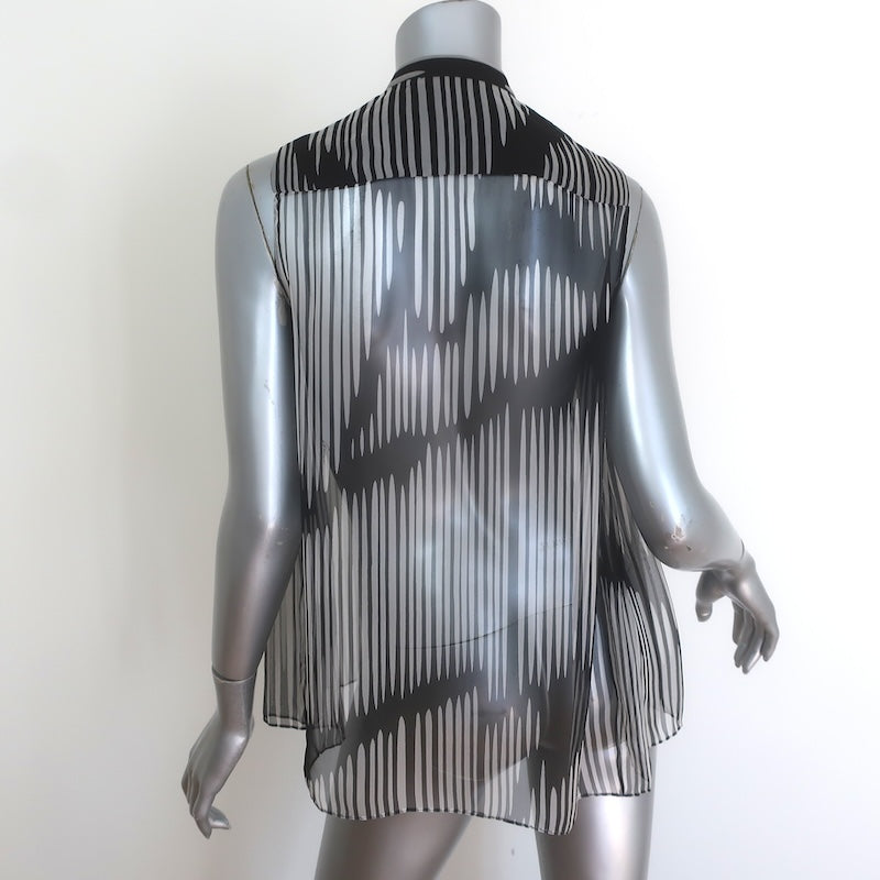 Gucci Printed Sheer Chiffon Sleeveless Button Down Top Black/White Silk Size 40