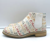 Chanel Graffiti Chelsea Boots Cream Canvas Size 38.5 Flat Ankle Boots