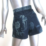 Christian Dior Floral Paisley Print Denim Shorts Indigo Cotton Size US 6