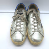 Golden Goose Superstar Flag Sneakers Silver Metallic Leather Size 38