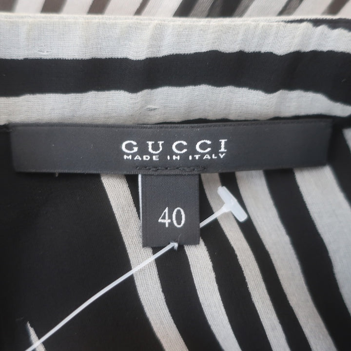 Gucci Printed Sheer Chiffon Sleeveless Button Down Top Black/White Silk Size 40
