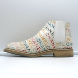 Chanel Graffiti Chelsea Boots Cream Canvas Size 38.5 Flat Ankle Boots