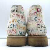 Chanel Graffiti Chelsea Boots Cream Canvas Size 38.5 Flat Ankle Boots