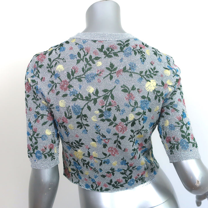 Paco Rabanne Metallic Floral Jacquard Crop Top Silver Size Medium NEW