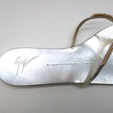 Giuseppe Zanotti Crystal Thong Sandals Silver Metallic Leather Size 40