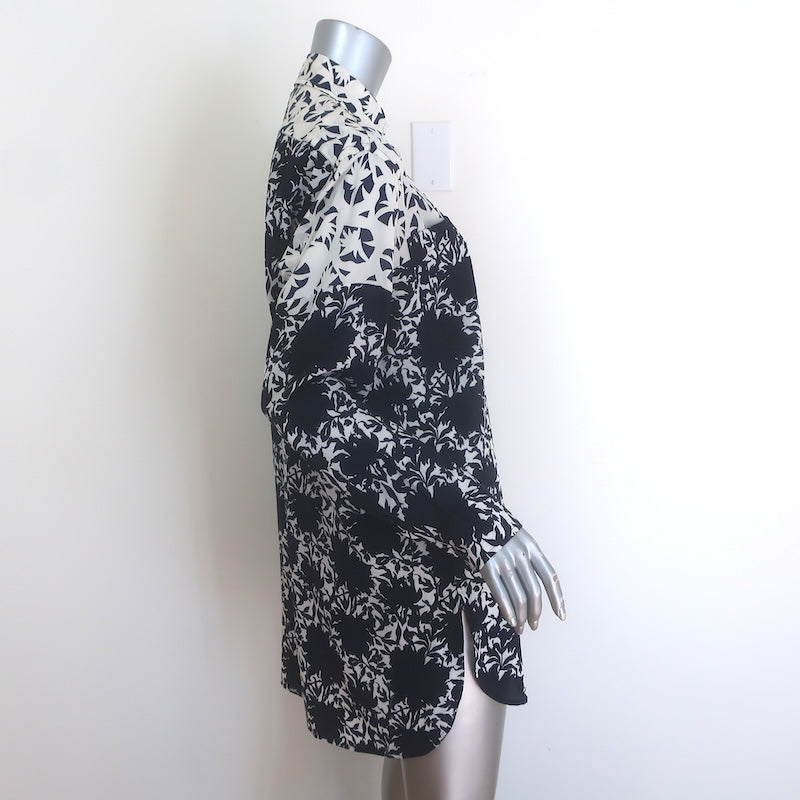 Etro Shadow Floral Print Button Down Tunic Blouse Navy/White Silk Size 44