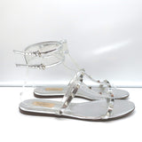 Valentino Rockstud & PVC Ankle Strap Sandals Silver Metallic Leather Size 40