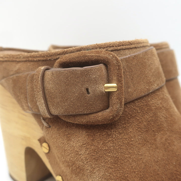 Veronica Beard Dacey Wooden Heel Clogs Brown Suede Size 7.5