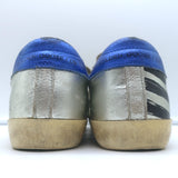 Golden Goose Superstar Flag Sneakers Silver Metallic Leather Size 38